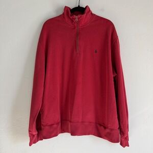 Polo Ralph Lauren Mens XXL Red Quarter Zip Pullover Sweatshirt Cotton Fleece